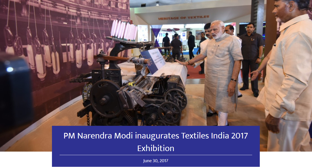 PM Narendra Modi inaugurates Textiles India 2017 at the Mahatma Mandir in Gandhinagar, Gujarat on June 30, 2017
