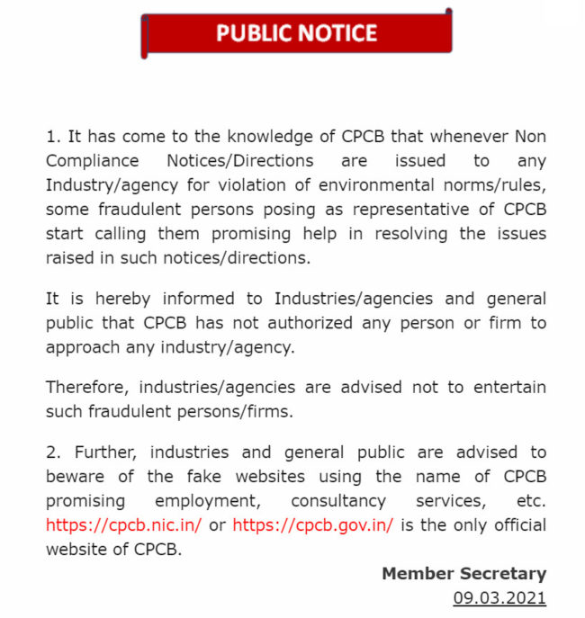 notice issued by Central Pollution Control Board